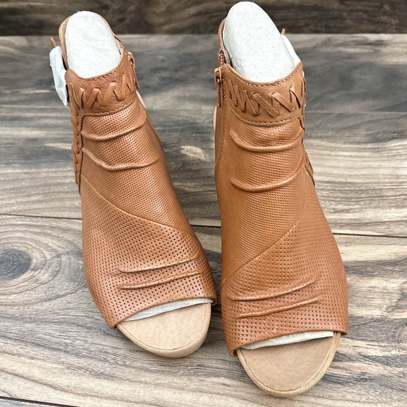 NIB Earth Attalea Bonaire 8M Peep Toe Open Heel Wedge Bootie Sandal Ginger - Picture 3 of 12